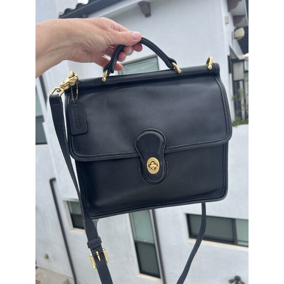 Vintage 90s Coach Black Willis crossbody satchel preppy bag J9C-9927 gold - Picture 8 of 16